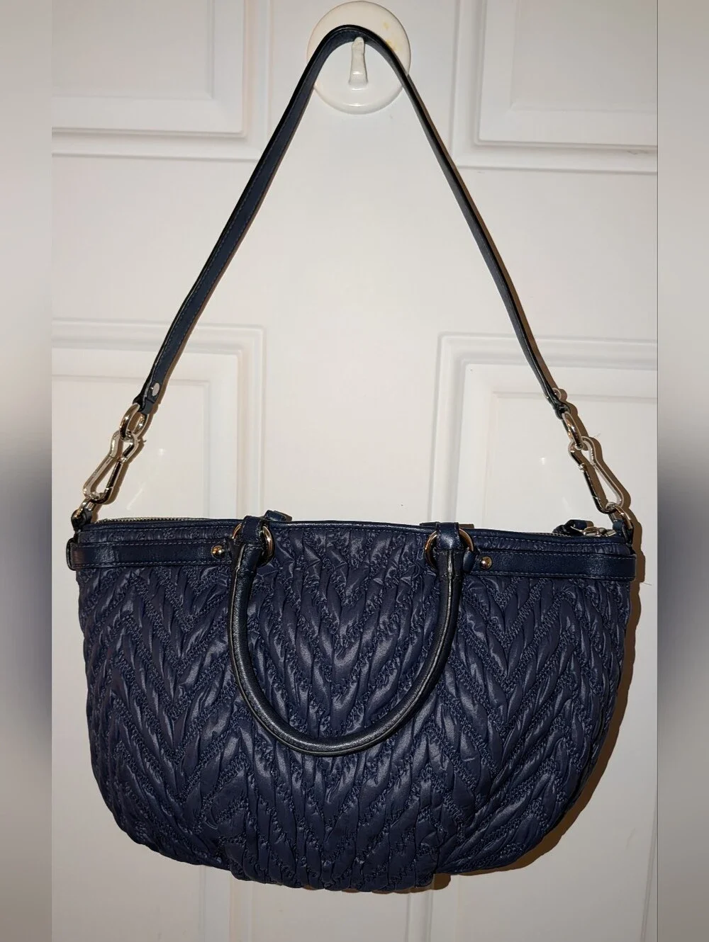 Coach Madison 70th Anniversary Quilted Chevron Navy Blue Nylon Satchel EUC
